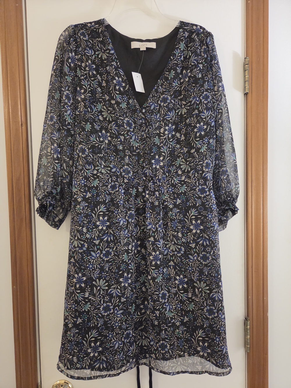 LOFT Black Floral V-Neck Dress